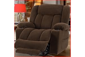 Neioml Large Wide Power Lift Chair Recliner for Elderly, Heat & Vibration Massage, Extended Footrest for Big and Tall, Cup Holders Side Pockets, Easy Remote, Warm Soft - (Plush Flannel, Dark Brown)