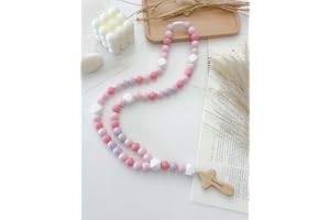 HAFITH Silicone Rosary for Kids, God Bless Kids First Rosary, Baby Baptism Gift, Christening, First Birthday, Baby Shower Celebration Beads with Cross Charm, Pink