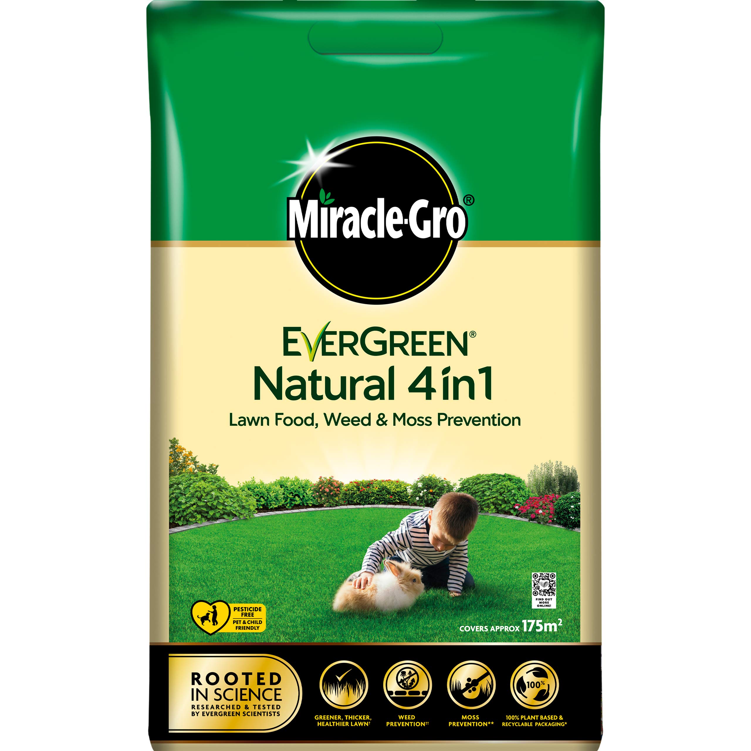 Miracle-Gro Natural 4 in1-Lawn Feed, Weed & Moss Preventor Lawn Fertiliser, 175 m2