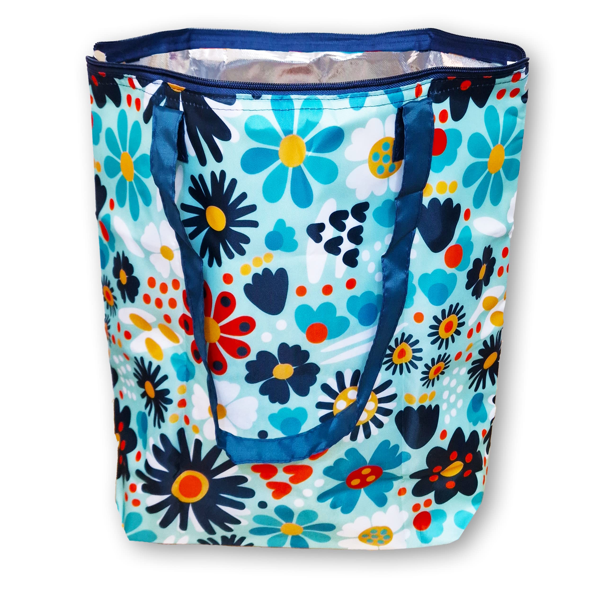 PromotionGift - Reusable Foldable Cooler, Shopping, Beach Bag Light and Durable, with Inner Aluminium Lining for Perfect Cooling Function - 25L (Blue Daisy) — image 1