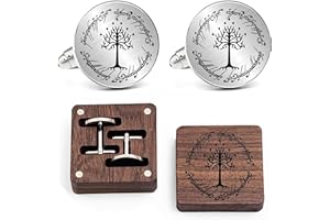 Kooer Cufflinks For Men, White Tree Cufflinks Wedding Christmas Tree of Life Cuff Links Gift For Men Father Dad Husband