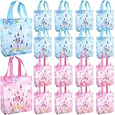 Keioy 16 Pcs Princess Party Favor Bags with Handles Reusable Non Woven Castle Candy Goodie Bags Treat Blue Pink Princess Gift Bag Ideal for Baby Shower Birthday Gender Reveal Party