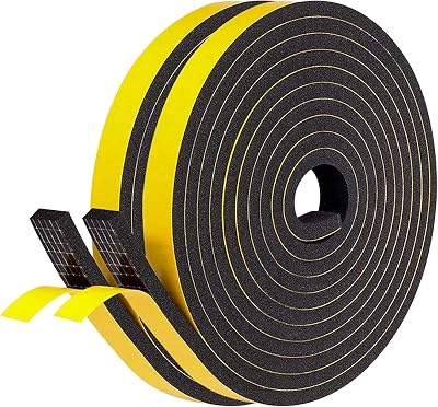 GUKOY Weather Stripping Self Adhesive Foam Tape 10mm x 6mm 2 Rolls 10m Black