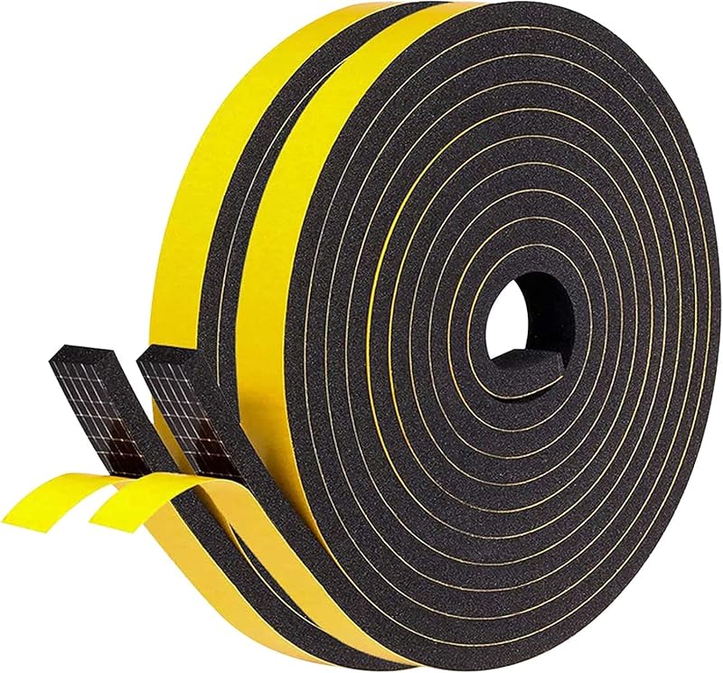 GUKOY Weather Stripping Self Adhesive Foam Tape 10mm x 6mm 2 Rolls 10m Black