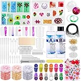 219Pcs Resin Kit for Beginners, Thrilez Resin Mold Kit with Resin Molds Silicone and Epoxy Resin Supplies Include Dried Flowers, Foil Flakes, Necklace Cord, Earring Hooks for DIY Jewelry Making