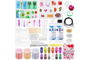 219Pcs Resin Kit for Beginners, Thrilez Resin Mold Kit with Resin Molds Silicone and Epoxy Resin Supplies Include Dried Flowers, Foil Flakes, Necklace Cord, Earring Hooks for DIY Jewelry Making