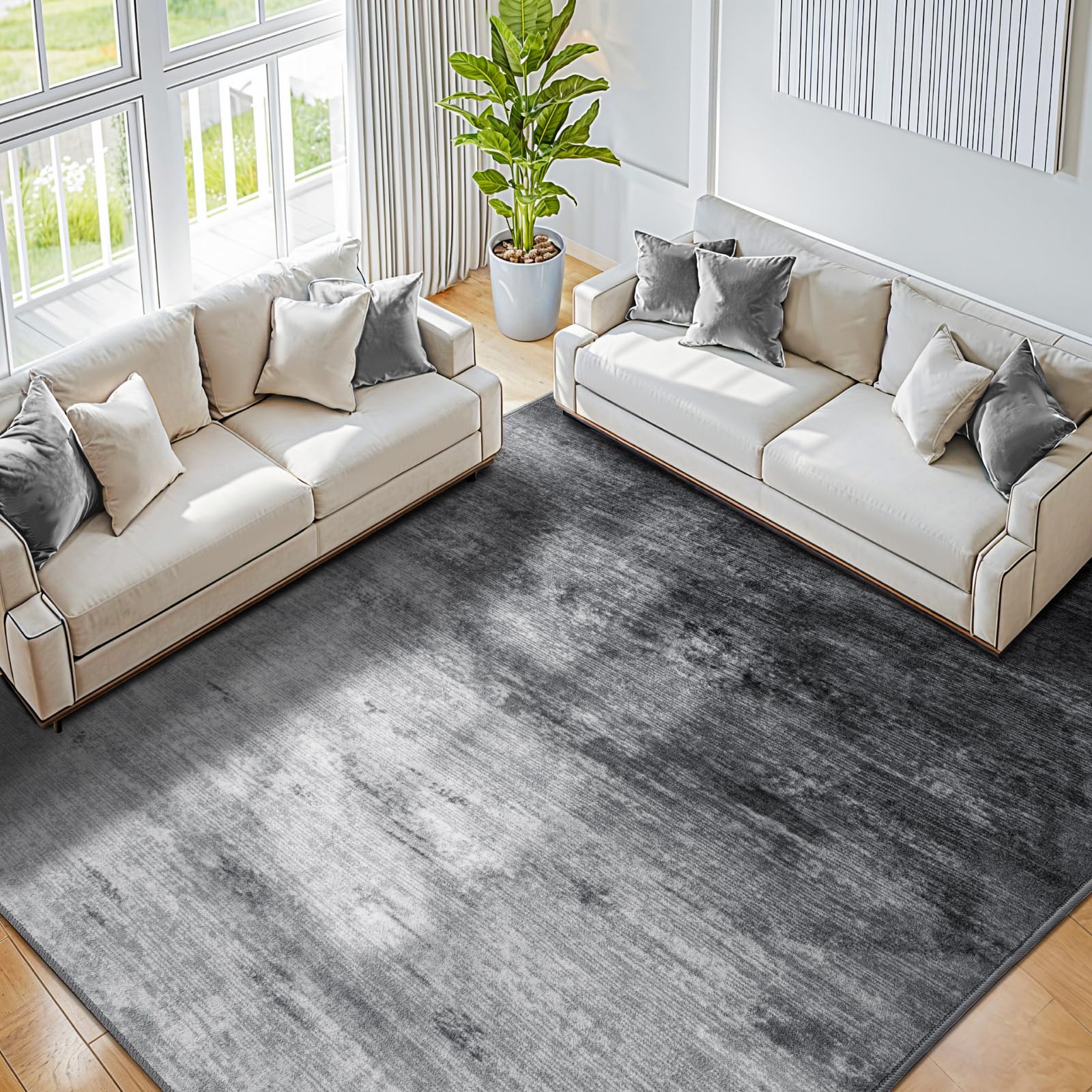 Photo 1 of LIANLAM Washable Rug 5x7 Area Rugs for Living Room - Stain Resistant Non-Slip Backing Boho Rug for Bedroom,Durable & Ultra-Thin Vintage Large Area Rug(5x7,Gray)