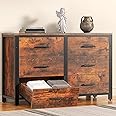 Frmobepts Rustic Brown Dresser for Bedroom, 6 Wooden Drawer Dresser with Metal Frame, Wide Wood Dressers Furniture, Dresser TV Stand with Deep Drawer (Rustic Brown)