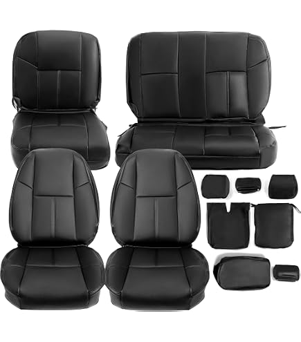 thumbnail image 2 of Soillar 5-Piece Front Cloth Seat Cover Set For 2007-2014 Chevy Silverado/GMC Sierra (Includes Console Cover) – Black OEM Style 2 of 2