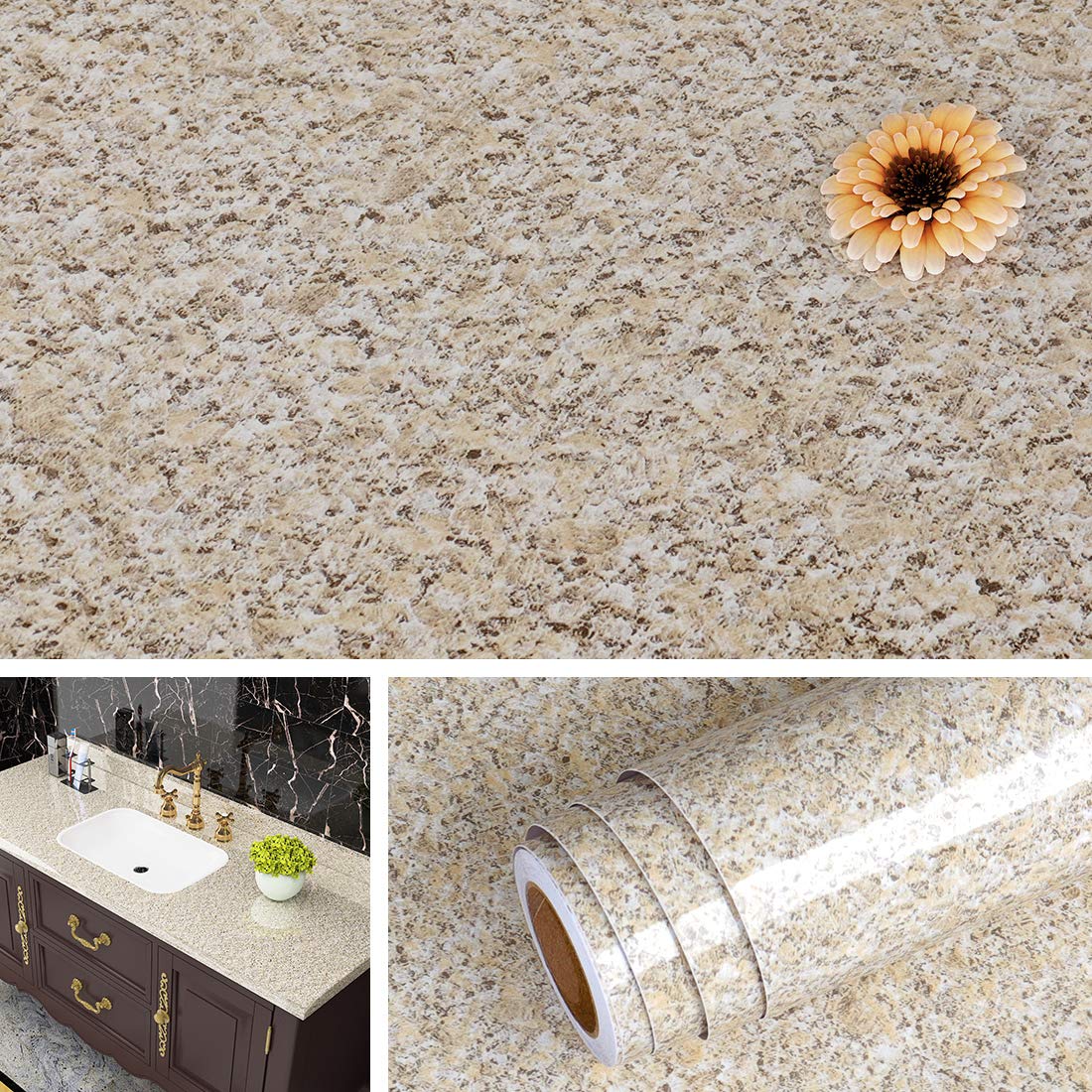 Photo 1 of Livelynine Contact Paper for Countertops Beige Granite Wallpaper Kitchen Countertop Peel and Stick Desk Covering Self Adhesive Laminate Counter Top Contact Paper Waterproof Vinyl Wrap 15.8x78.8 Inch