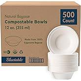 Paper Bowls Disposable Bowls Compostable [500 Pack] Bulk 12 oz Biodegradable Bowl - Case Pack Good For Hot Soup Chili - Made from 100% Sugarcane, Eco Friendly Bagasse Bowls Natural [500 Pack/Case]