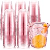 Ziliny 100 Pcs Disposable Stemless Glasses 12oz Crystal Plastic Wine Glasses Clear Classic Pet Cup for Meeting Weddings Birthdays Cocktail Christmas Party Supplies (Pink)