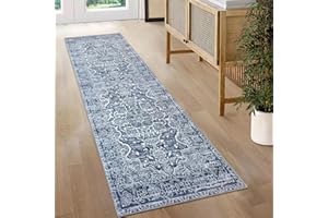 KUTA Vintage Washable Runner Rug, 2x6 Blue Runners for Hallways Non-Slip Kitchen Rugs Ultra Soft Printed Distressed Oriental Floral Floor Carpet for Laundry Bedroom Living Room Nursery