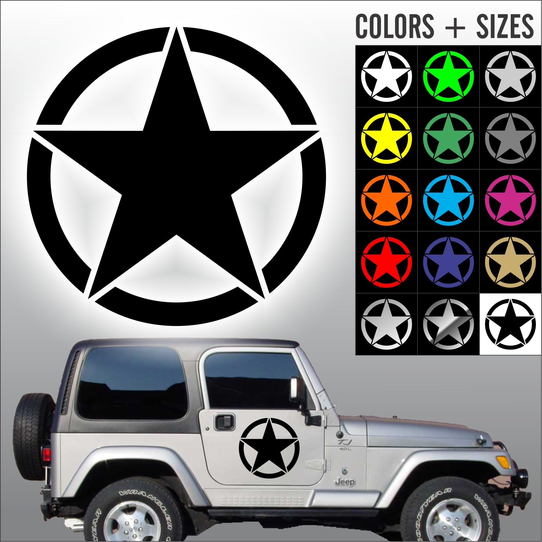 Army Star Decal, Military, Car Decal Sticker, Sizes and Colors - Die Cut No Background … (24", Black)