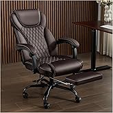 amseatec Big and Tall Office Chair with Footrest, Lumbar Support, Brown | Ergonomic Leather High Back, Infinite Lock Reclining 90&deg;-135&deg;, 20 Spring Packs, 300lbs Capacity, Executive Desk Chair