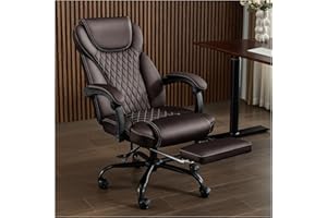 amseatec Office Chair, Big and Tall Office Chair with Foot Rest Ergonomic Office Chair Home Office Desk Chairs Reclining High Back Leather Chair with Lumbar Support（Brown）, LY-5067-BROWN