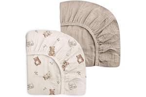Mini Crib Sheets for Baby Boy Girl 2 Pack, Neutral Mini Crib Mattress Sheet 24" x 38", Muslin Nursery Bedding Soft and Breath