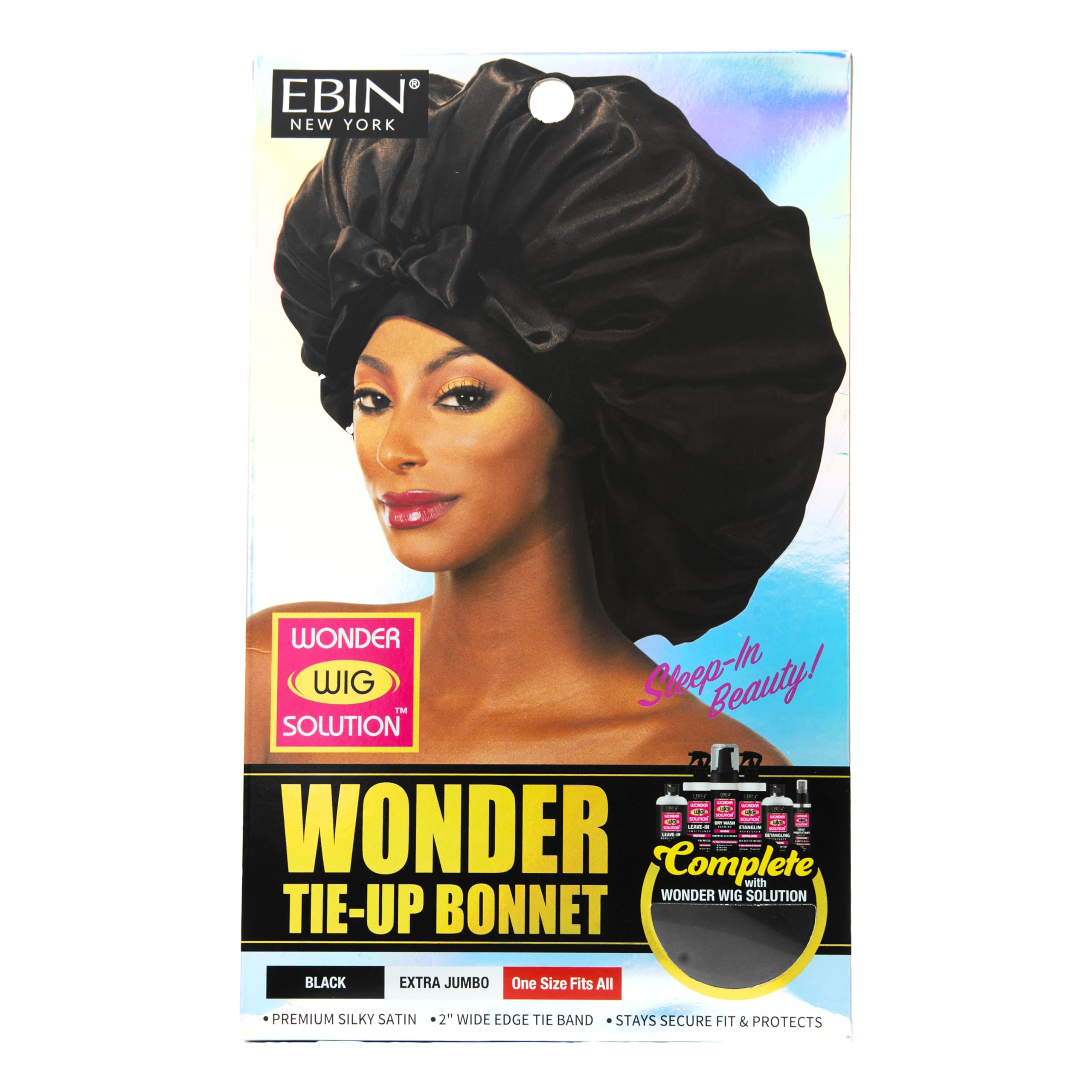 EBIN Wonder Wig Solution Tie-Up Bonnet Black - Extra Jumbo