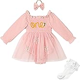 Miipat Baby Girl 1st Birthday Outfit Long Sleeve Tulle Romper Dress Cake Smash Clothes with Headband Socks