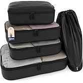 Shacke Premium 5 Packing Cubes Set - Lightweight Mesh Travel Luggage Organizers with Laundry Bag, 5-Piece Suitcase Storage System (Air Black)