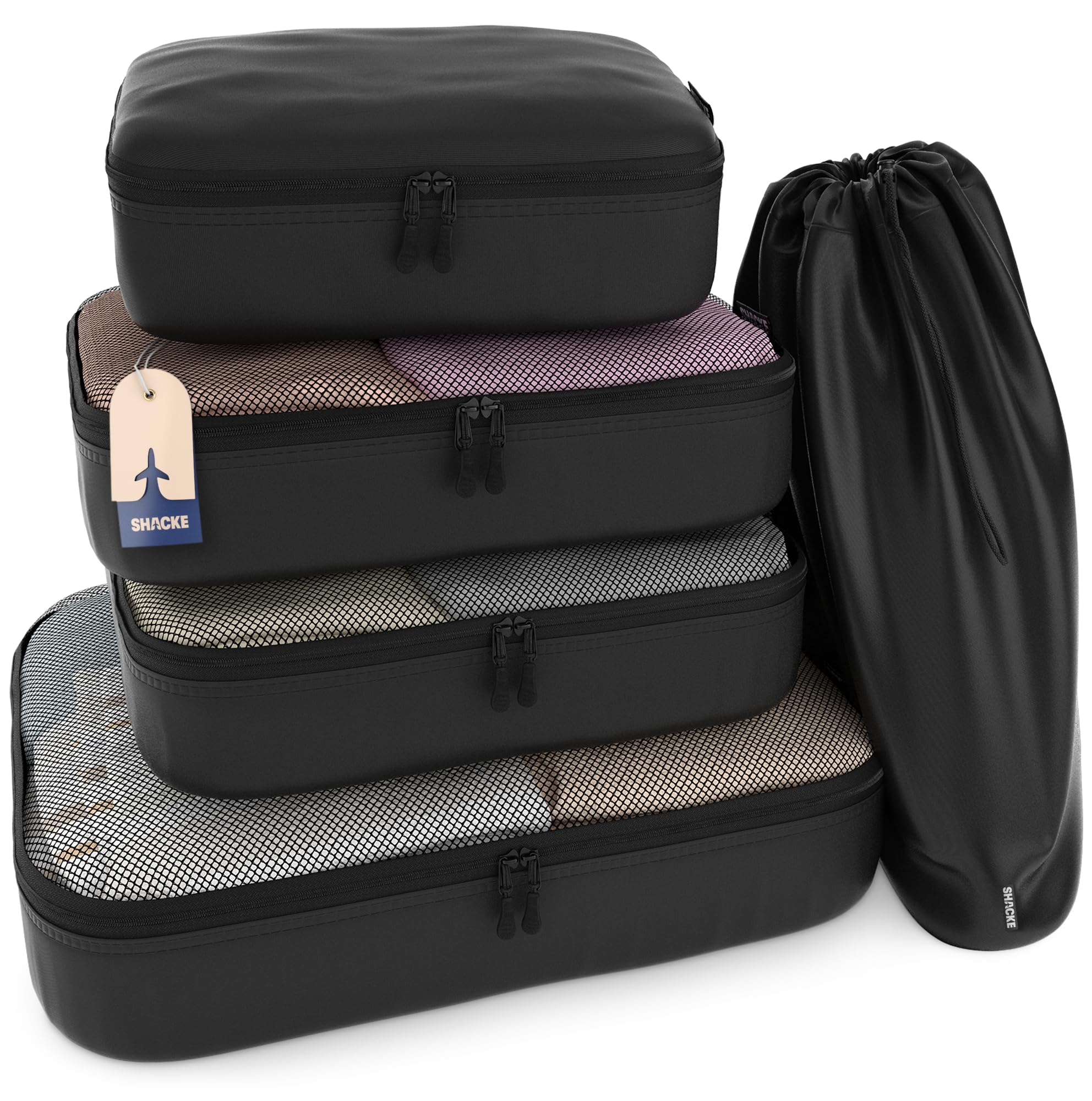 Photo 1 of Shacke Premium 5 Packing Cubes Set - Lightweight Mesh Travel Luggage Organizers with Laundry Bag, 5-Piece Suitcase Storage System (Air Black)