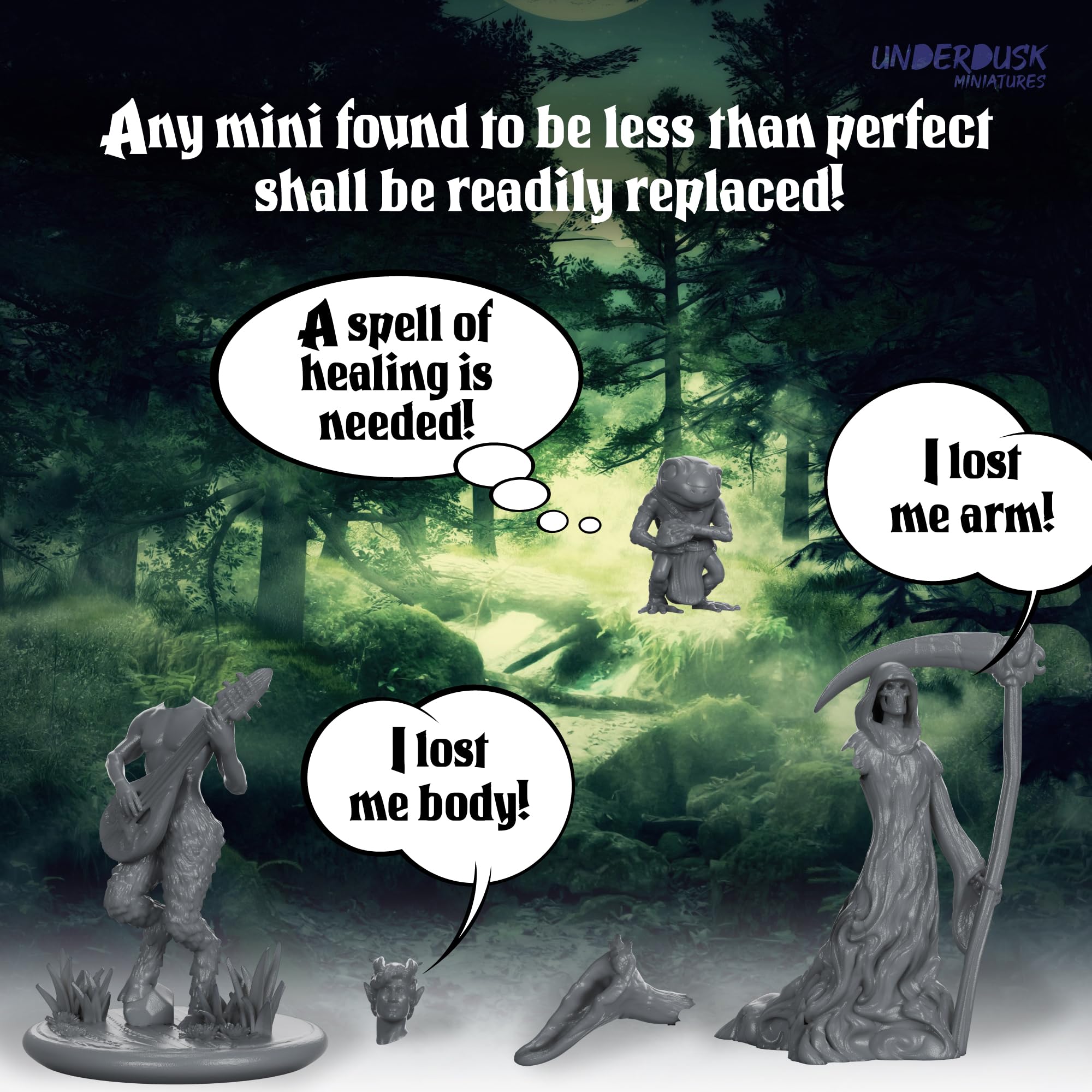 Underdusk Chaotic Encounters - 64 Unpainted Tabletop Miniatures for D&D, Pathfinder & RPGs | Monster Figures Starter Pack with Stat Blocks