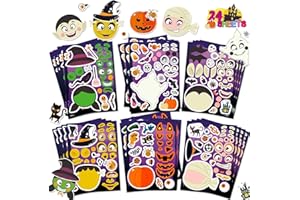 OTAITY Halloween Stickers for Kids, 24 PCS Make a Face Stickers Make Your Own Halloween Character Mix and Match Stickers with Vampire, Witch, Mummies Zombies, Ghost and Pumpkin, Halloween Party Favors Crafts