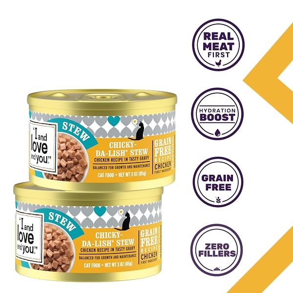 I AND LOVE AND YOU WET CAT FOOD – CHICKY-DA-LISH STEW – CHICKEN RECIPE, GRAIN FREE, FILLER FREE, 3OZ PACK OF 24 CANS