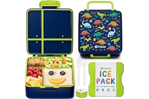 Fimibuke Chill Bento Box for Kids Adult, Leak Proof Toddler Lunch Box with Ice Pack Keep Food Cold, BPA Free 4 Compartment Lunch Container with Utensils for Girl Boy School, Microwave Dishwasher Safe