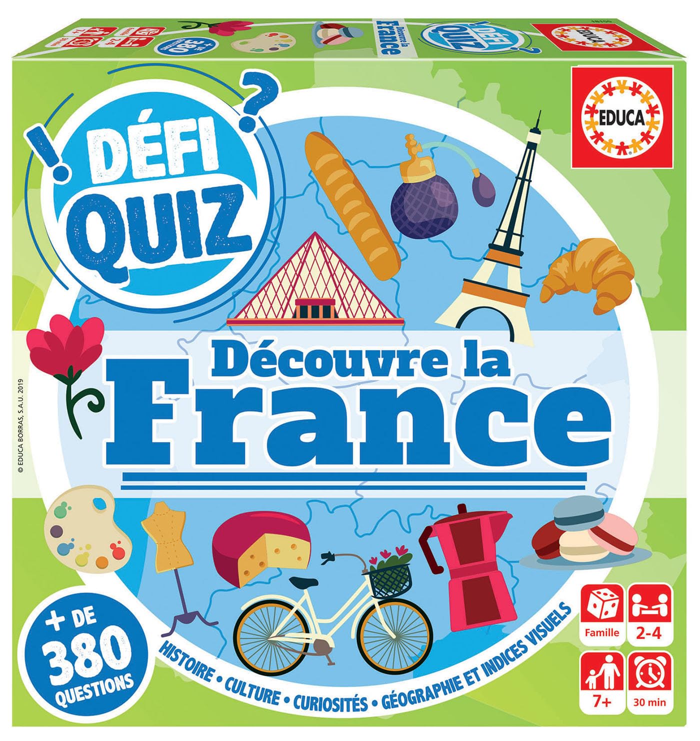 Educa Borrás- Defi Quiz-Discovery La France Board Game, 18155, Various