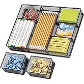 Marbrasse 3 Packs Desk Drawer Organizers, Metal Mesh Dividers Desk Drawer Organizer Tray with 9 Adjustable Compartments, Pen Organizer for Drawer Tray Box Accessories for Desktop,Kitchen, Makeup