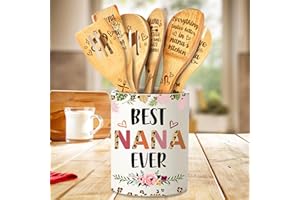 TAESUN Nana gifts, Mothers Day Nana Grandma Gifts Ceramic Utensil Holder with Wooden Spoons, Nana Gifts for Grandma, Nana Gifts from Grandkids Cooking Tools Kitchen Utensils Set with Wooden Spatulas for 6