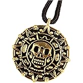 Giraffe Manufacturing Antique Coin Necklace - Medallion Skull Pendant with Black Cord Gold Pirate Accessories Women, Pirate Cosplay Halloween Jewelry for Women & Men for Costume Parties & Gifts