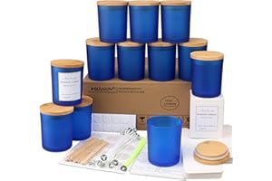 MILIVIXAY 12 Pack 10 OZ Frosted Blue Glass Candle Jars with Lids and Candle Making Kits - Bulk Empty Candle Jars for Making Candles - Spice, Powder Containers.