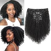 Yacurcur Afro Kinky Curly Clip in Hair Extensions Human Hair 4C Hair Clip in Extensions 8pcs 120g/set 10A Brazilian Virgin Natural Hair Clip Ins for Black Women Natural Black Color 12 Inch