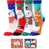 HAPPYPOP Christmas Socks for Teens - Holiday Sock Gift Ideas for Boys Girls 4 Pack with Card