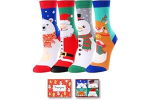HAPPYPOP Christmas Socks for Teens - Holiday Sock Gift Ideas for Boys Girls 4 Pack with Card