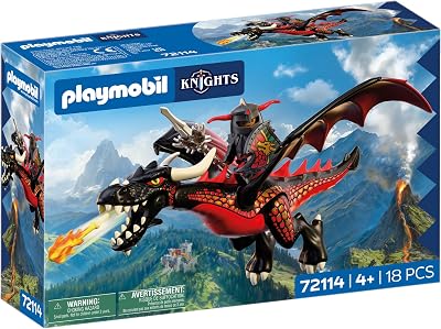 | Chevaliers | Dragon Noir | Grand Dragon de feu avec Fonction de tir et Chevalier | Jouet pour Enfants à partir de 4 Ans | 72114