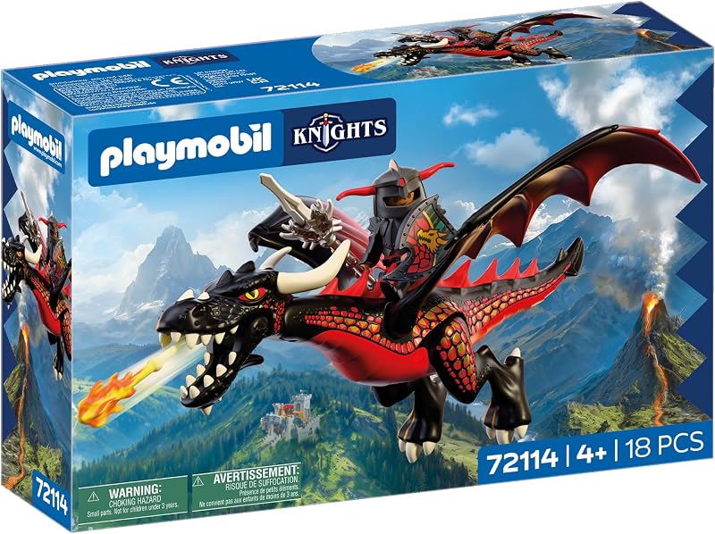 | Chevaliers | Dragon Noir | Grand Dragon de feu avec Fonction de tir et Chevalier | Jouet pour Enfants à partir de 4 Ans | 72114