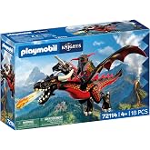 Playmobil | Knights | Black Dragon | Large Fire‑Breathing Dragon with Firing Function and Knight | Dragon Toy for Children Aged 4+ | 72114