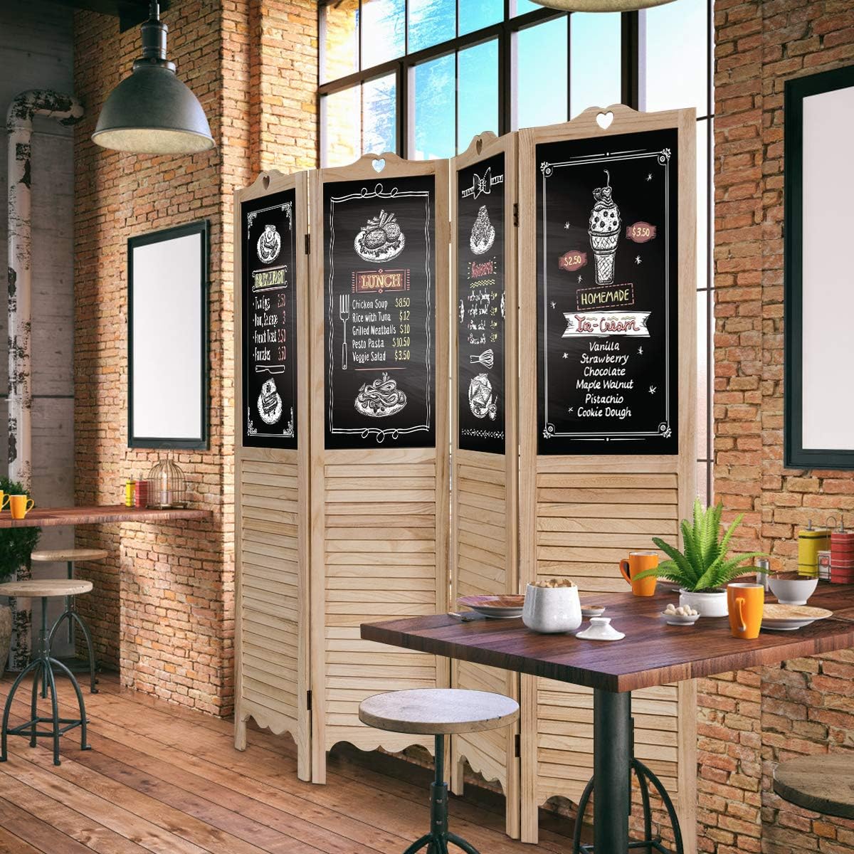 Giantex 5.7 Ft Folding Screen, 4 Panel Screen Room Divider w/Chalkboard Panels, Indoor Room Dividers for Bedroom, Living Room, Office, Restaurant (Natural): Furniture & Decor