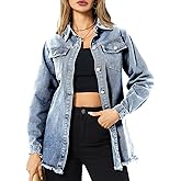 Women's Denim Jacket Casual Long Sleeve Denim Shirts Distressed Jean Jacket 2025 Spring Outfits