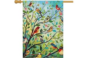 Louise Maelys Spring Welcome Garden Flag Floral Bird Tree Double Sided 28x40 Inch Floral Seasonal Summer Small Burlap Holiday