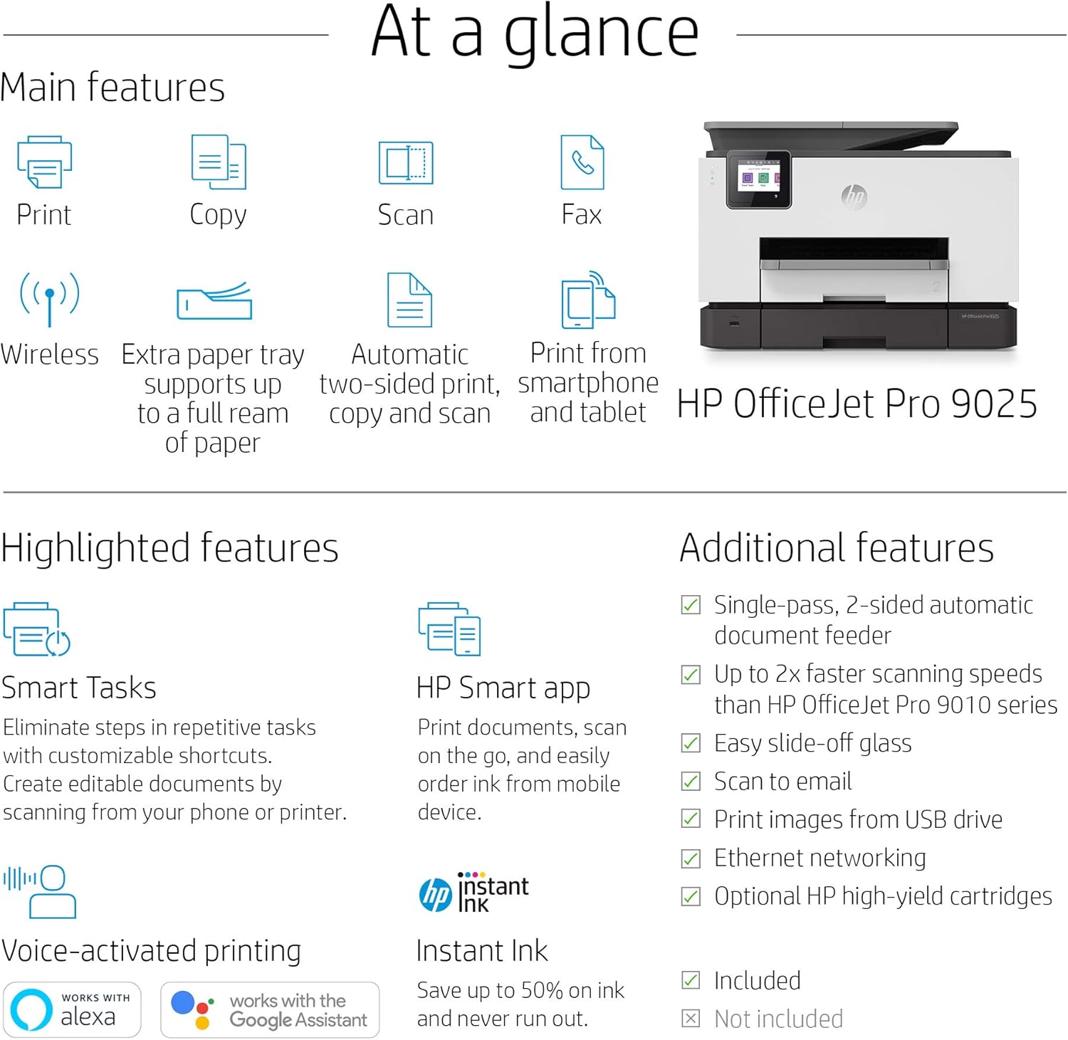 HP OfficeJet Pro 9025 All-in-One Wireless Printer, Single-pass (Automatic) Document Feeder & Two Paper Trays, Smart Home Office Productivity, Instant Ink, Works with Alexa (1MR66A): Electronics