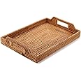 Hand-Woven Rattan Serving Tray with Handles for Breakfast, Drinks, Snack for Dining/Coffee Table (17 inch (43 cm), Rectangular)
