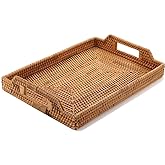 Hand-Woven Rattan Serving Tray with Handles for Breakfast, Drinks, Snack for Dining/Coffee Table (17 inch (43 cm), Rectangular)