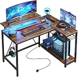 Bestier 106.5cm L Shaped Desk with 3 Outlets 2 USB LED RGB Lights