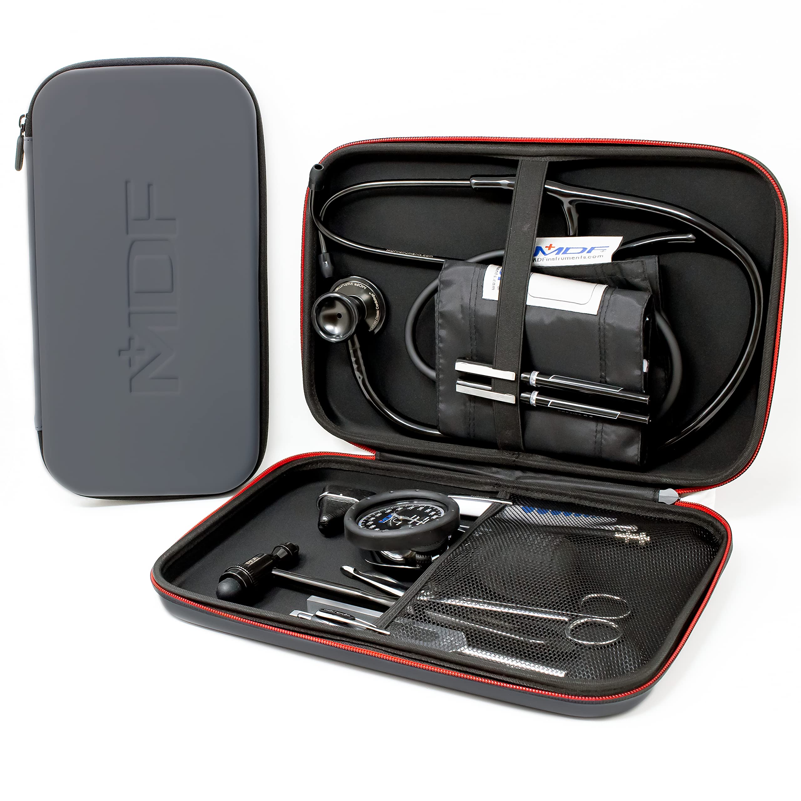 MDF Instruments, Hard Case for Classic Cardiology, MD One & Acoustica Stethoscopes, Reflex Hammers, Sphygmomanometers, Mesh Pocket for Doctor & Nurse Accessories, Large Size, MDFSCL12