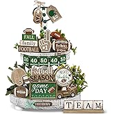 Seeloowy 20 Pcs Football Tiered Tray Decor, Football Season Wood Signs Set | Rustic Team Game Day Wooden decoration,Fall Tabl
