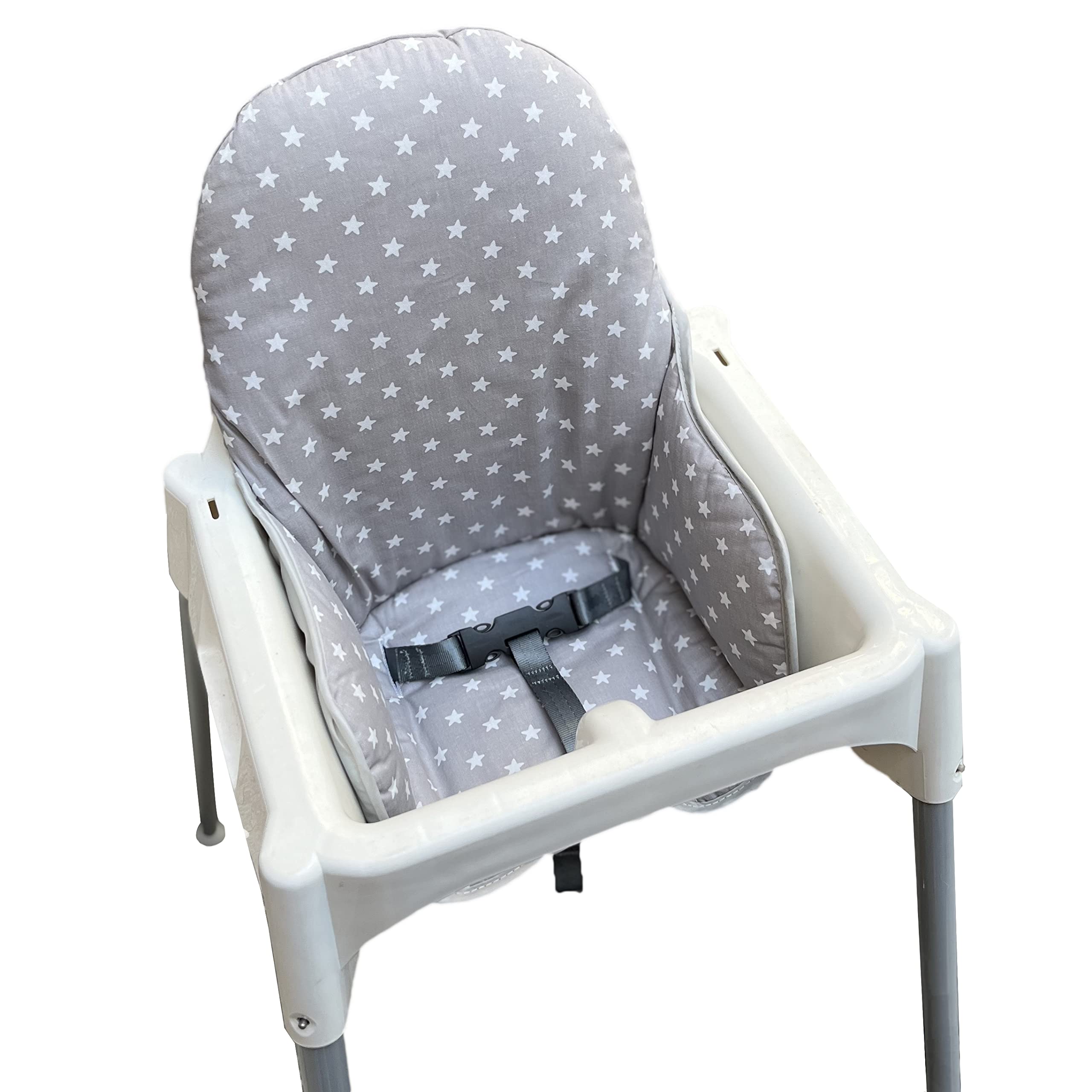 ZARPMA Cotton Seat Covers Compatible for IKEA Antilop Highchair, Surface and Padded Foldable Baby Highchair Cover for Child Chair Cushion (Grey Star)
